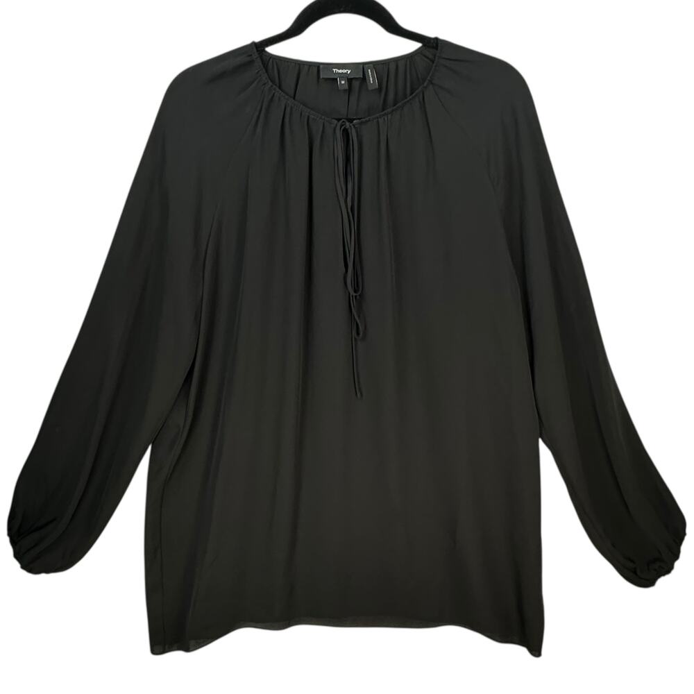 Theory Gathered Silk Blouse Top Womens Medium Sheer Keyhole Capsule Office